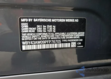 2023 BMW I4 Edrive 35 z USA, uszkodzony, nr VIN WBY43AW09PFP76705